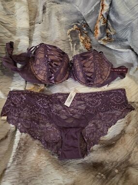 Adore Me Purple Lace Bra and Bikini Panty Set